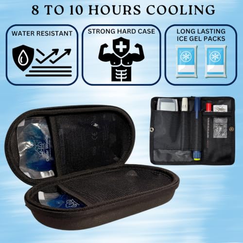 Image of Insulin Cooler Bag Pro - Hard Case Travel Case for Diabetics | 8-10 Hours Cooling | Long Lasting 2x150 ml Ice Gel Packs | Hard Case Insulin Cooler