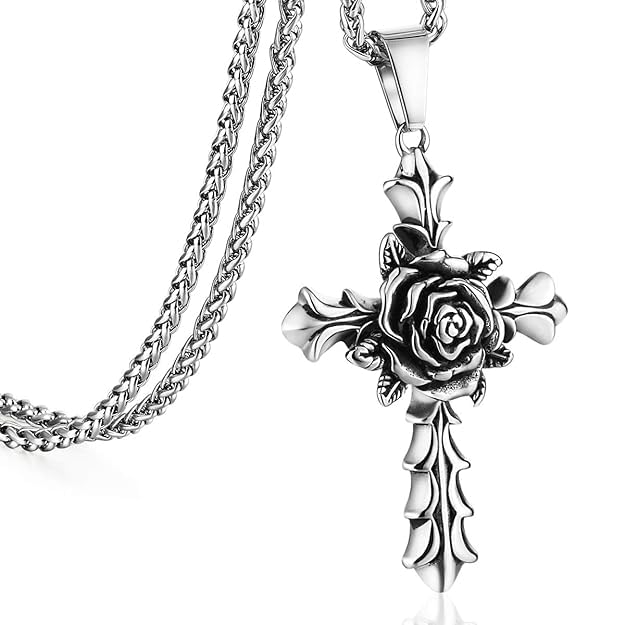 Rose Cross Pendant Necklace for Women Stainless Steel Link Chain Body Jewelry Minimal Jewelry | Gifts for Boyfriend & Husband | Gift for Diwali, Christmas, Marriage, Birthday Rose Cross Pendant Necklace for Women Stainless Steel Link Chain Body Jewelry Minimal Jewelry | Gifts for Boyfriend & Husband | Gift for Diwali, Christmas, Marriage, Birthday