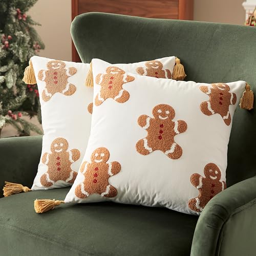 Sonvie Christmas Cushion Covers Set Of 2 with Gingerbread Decor for Christmas Soft Decorative Square Throw Pillow Cover 45x45cm (18x18 in) Pillows Cases for Bedroom Sofa Couch Decorations