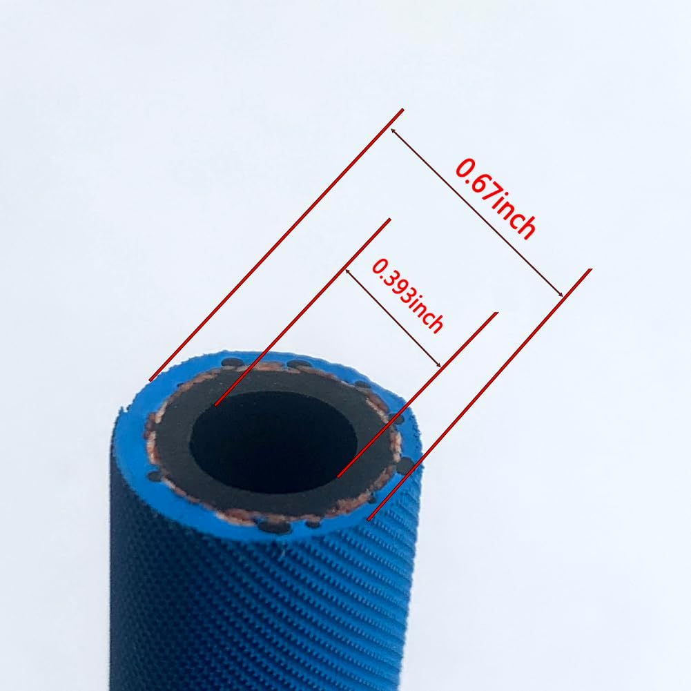15FT Fuel Line Hose 6AN 3/8" High Pressure Hose 2.8Mpa 400PSI 10mm for Fuel Systems Engines Tube Hose Blue Multiple Size Options(Attached Hose Clamp)