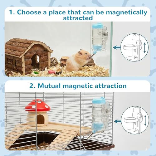 Hamster Wasserflasche mit magnetischen Haltevorrichtungen,Hamster trinkflasche mit ständer,Hamster Trinkflasche mit Ständer,Hamster wasserflasche,Mäuse,Ratten,Degus,blau125ml