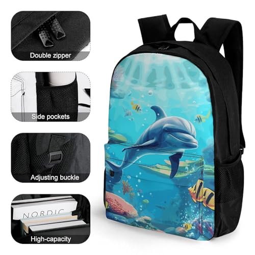 Mochila deportiva ligera con estampado de delfines miniatura 3