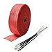 Mintice 5CM X 10M Rouge Bande Thermique Echappement Ruban Protection Bande Isolant Moto Tuyeau Collecteur d'échappement avec 6 Attaches Câble