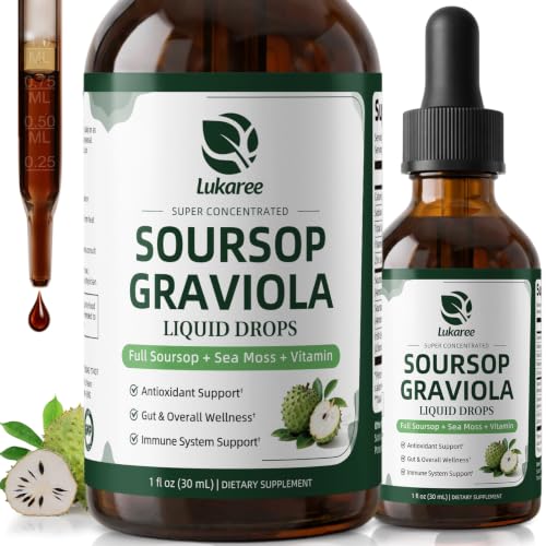 (2 Pack)Whole Soursop Graviola Leaf Extract Liquid Drop with Irish Sea Moss | Herbal Soursop Bitters Liquid for Cell Support & Regeneration, Immunity and Gut Health丨Vegan, Non-GMO, Natural Flavor,1 Fl Oz