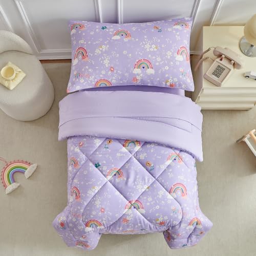 Image of DuShow Toddler Bedding Set Purple Rainbow Comforter Set for Girls Soft Cozy Bed Set