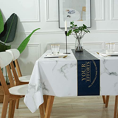 Nappe imperméable rectangulaire marbre blanc : finis les soucis de taches sur la table - 5