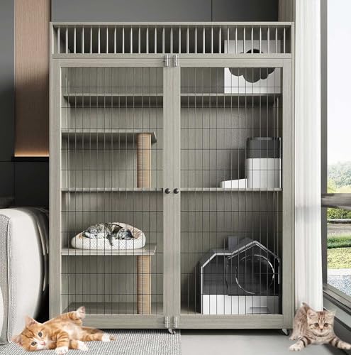 大型木製+大面積鉄メッシュ猫用囲い キャットゲージ 【l120×w60×h150cm AWdfcxm 猫 ケージ3段】DIY キャットケージペット家具両用便利なキャスター付きで移動ラクラク大きめ猫 3段 広い空間多頭飼い楽にお掃除、衛生面もばっちり多機能