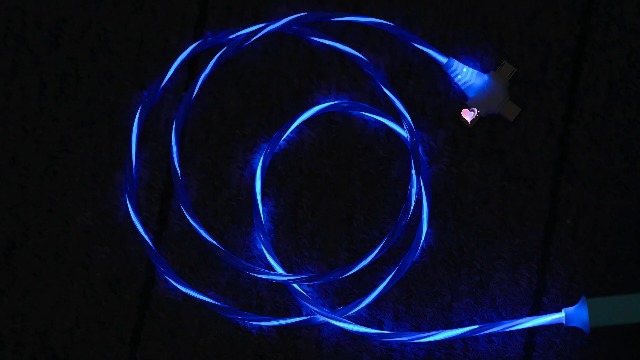 Image of IHAO Multi Ports Light-Up USB Cable USBA to USBC /MicroUSB Cable Durable Fast Charging Cable with Visible Current Flow As Night Light Use-3in1 Blue