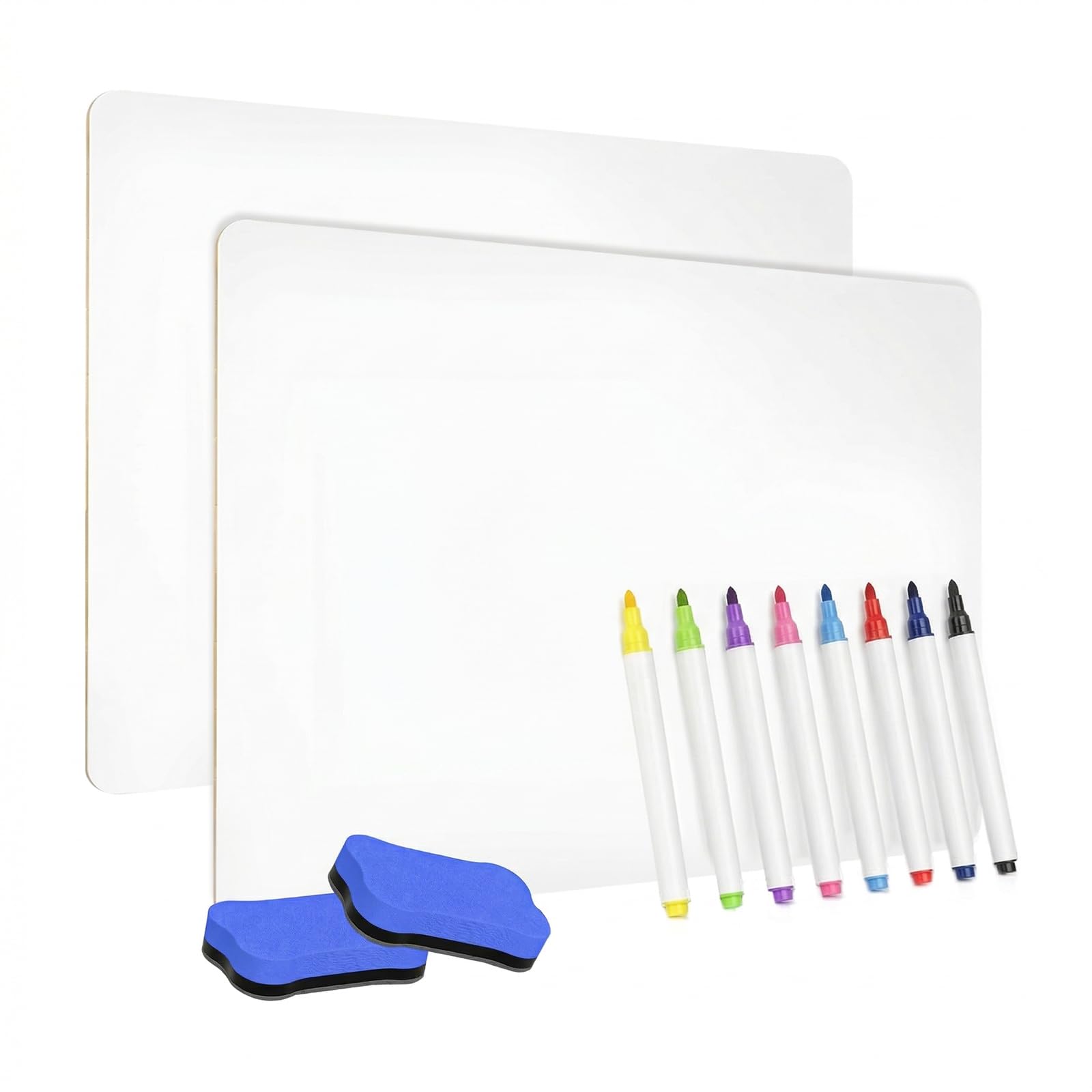 2Pcs Portable Dry Erase White Board, Small Double Sided Classroom Whiteboard Set, Mini Whiteboard with 8 Colors Pens 2 Erasers, White Board Portable Drawing Writing for Kid