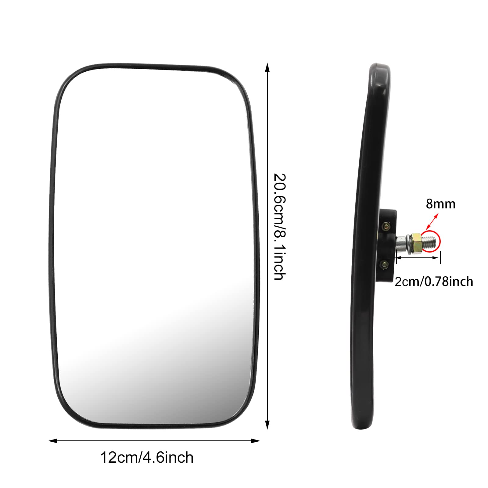 Biqing Espejo retrovisor lateral para carretillas elevadoras (4 5/8 x 8 pulgadas), espejo rectangular ajustable de 360° para tractores, carretillas elevadoras, 2 unidades