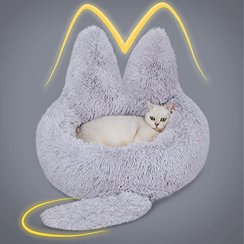 Idepet Cat Bed, Calming Dog Bed Luxury Plush Pet Bed With Anti-Slip Bottom Warm Round Dogs Cushion Soft Cozy Fluffy Cat Dog Bed (20", Light Grey) #TOP1