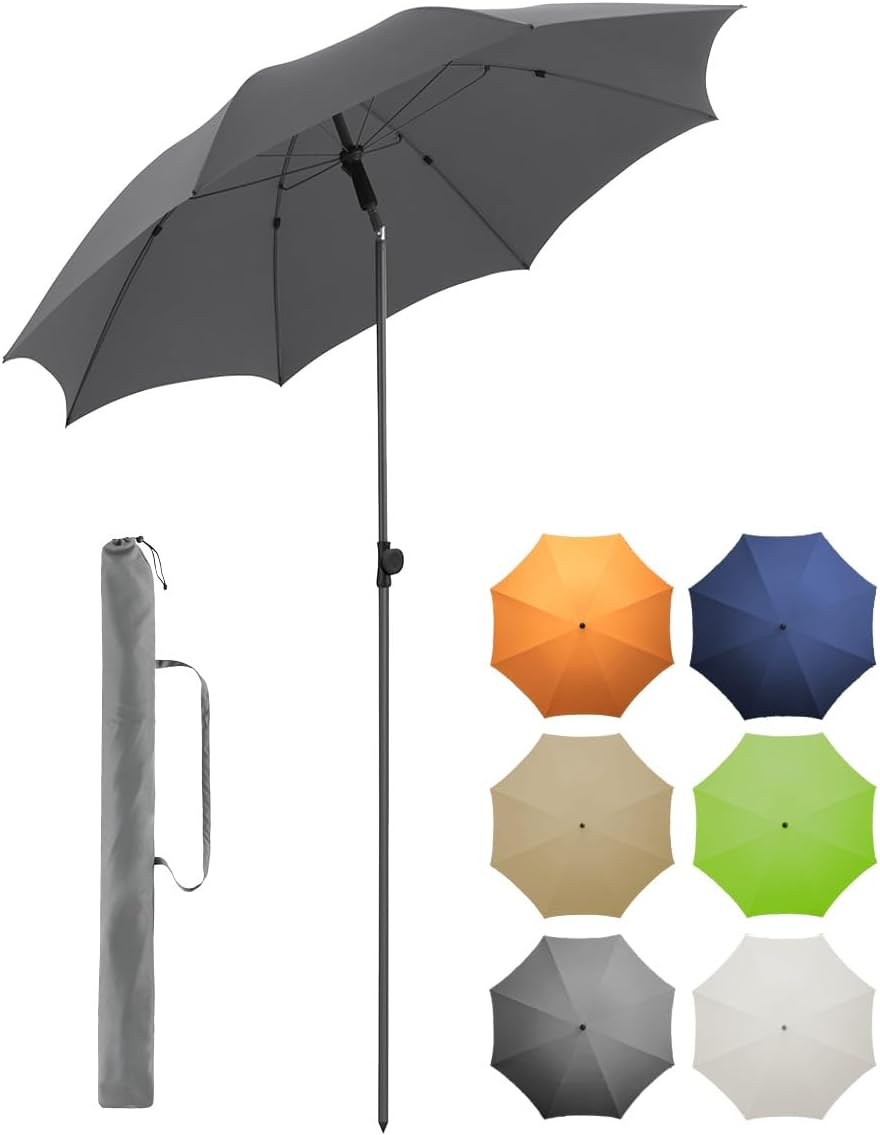 FARE Parasol Size M - 180 cm Diameter - UV Protection 50+ for Balcony Garden Patio Summer - Titanium Finish Kink Device Twist Lock Includes Carry Bag Grey