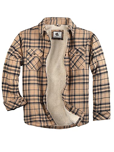 Image of COEVALS CLUB Men's Flannel Shacket Casual Button Snap Sherpa Quilted Lined Premium Jacket Shirts