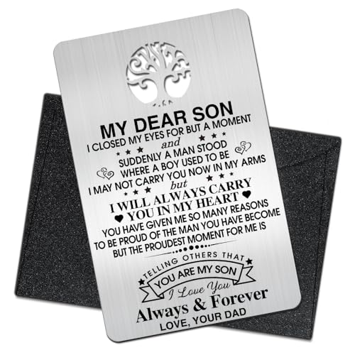 Mhfpl To My Son I Love You Wallet Card, Engraved Metal Wallet Insert Card Love Notes from Dad, Gifts...