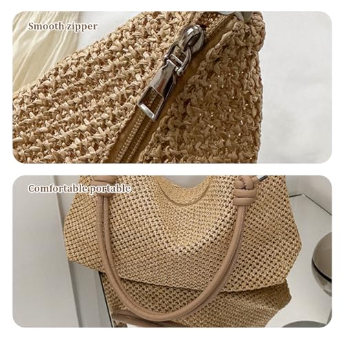 Straw Beach Bag Straw Crossbody Bag Adjustable Straw Purses and Handbags with Zipper Multipurpose Woven Beach Bag for Beach Picnic Vacation4