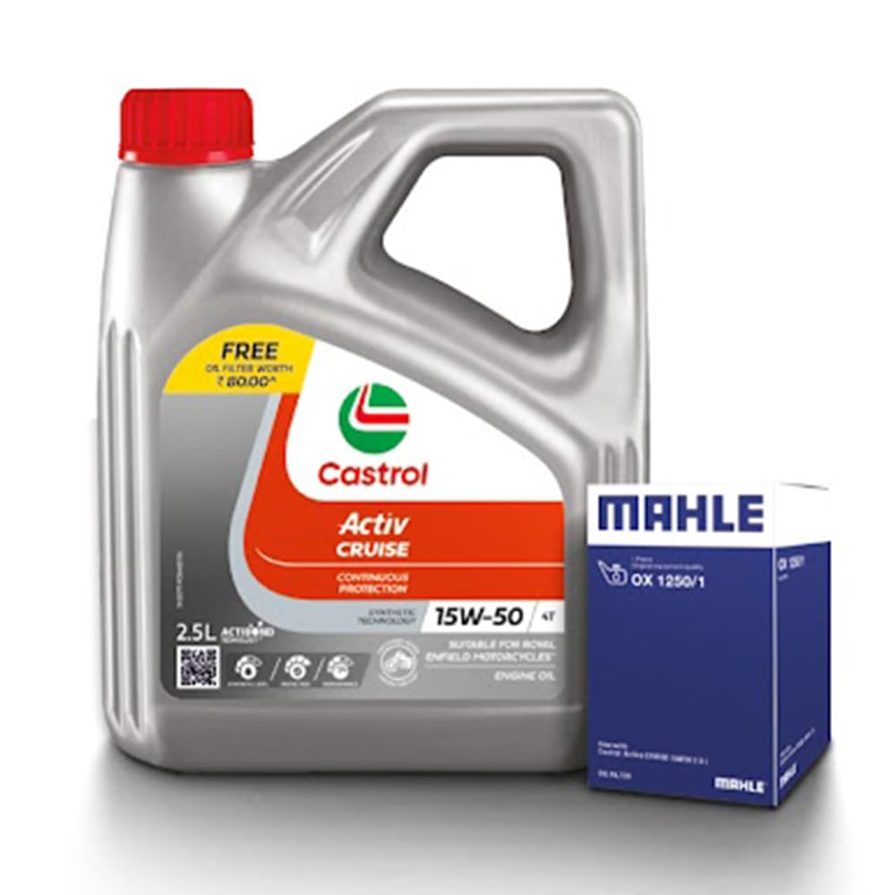 Sponsored Ad - Activ CRUISE 15W-50 Engine Oil for Royal Enfield Bikes(2.5L)+Free MAHLE oil filter worth Rs. 80|3X Protection with Actibond Technology|Engine Protection for Cruiser bikes| API SN and JASO MA2