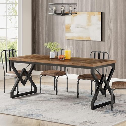 Image of Executive Computer Desk | Office Table for Home & Workstation, Wooden Study Desk | Laptop Table with Strong Metal Frame | Rustic Brown | 150x70x75cm