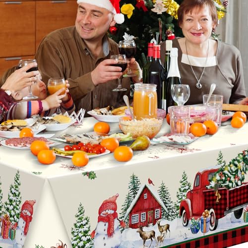 Tiamon Christmas Tablecloth Xmas Table Cover Rectangle Fabric Winter Snowman Gnome Vintage Table Cloth for Farmhouse Decor Holiday Party Supplies(60 x 84 Inch) – Image 8