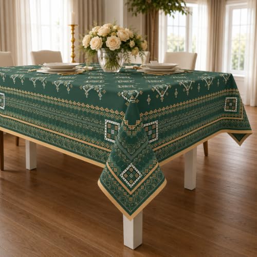 Image of STITCHNEST Cotton Slub Table Cover for 6 Seater Dining Table|54 x 78 Inches, Digitally Printed|Durable, Washable & Fade-Resistant Fabric