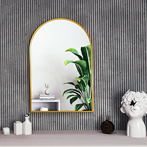 Image of HARRITPURE Wall Mounted Mirror Arch Mirror for Bathroom,Vanity Mirror Aluminum Alloy Metal Frame Home Decor for Bathroom Bedroom Living Room Entryway (Gold-2Pcs, 24 inch*36 inch)
