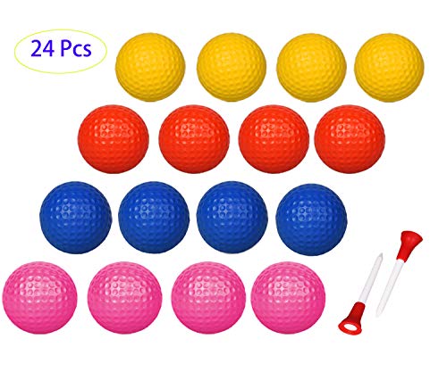 ADWIKOSO 24 pelotas de golf de práctica, de espuma suave, elástica, pelotas de golf para interior y exterior, con 2 tacos de bola, rosa