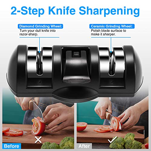 Kitchen Knife Sharpener, Manual Pocket Knife Sharpener with Suction Cup, 2-Step Knife Sharpening to Restore and Polish Blades - Thumbnail 2