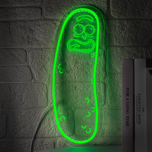 Cartoon Pickle LED neon Sign for Wall Decoration, Anime neon Light Sign for Man cave Decor, Christmas Ornament, Party and Game Room Decoration, Dimmable Dill neon Sign USB Power (Green L)