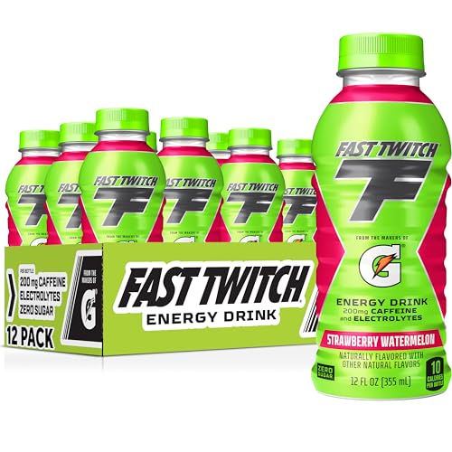 Fast Twitch Energy drink from Gatorade, Strawberry Watermelon, 12 Oz Bottles,(Pack of 12), 200mg Caffeine, Zero Sugar, Electrolytes