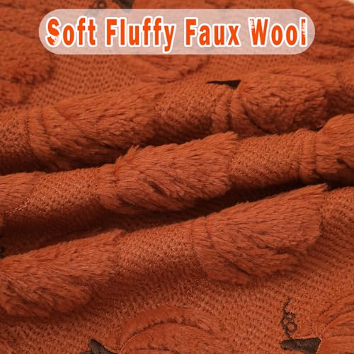 Pumpkin Fall Decorative Throw Pillow Covers 20"x20", Set of 2 Rust Red Soft Faux Fur Pillow Covers for Autumn Harvest, Fluffy Plush Accent Pillow Cases for Farmhouse Couch Cushion Covers
