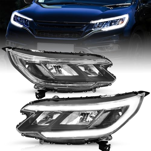 TUSDAR Headlight Assembly Set for 2015 2016 Honda CRV Headlamp w/LED DRL Black Housing with Amber Reflector (L+R)