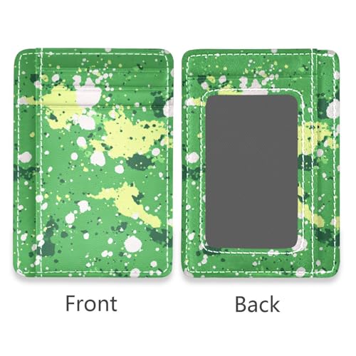 Green White Mottled Pattern leather slim front pocket wallet for men with money clip RFID Blocking small credit card wallet for Men and Women2