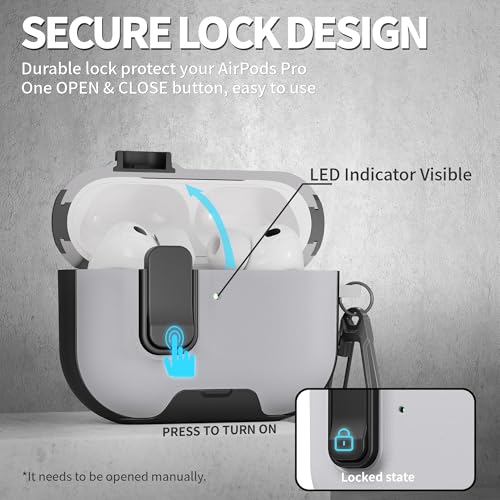 Image of for AirPods Pro 3 Case with Lock,TPU Leather Texture Durability Anti-Lost & Shockproof Protective Cover Accessories with Cleaning Kit in Keychain for Apple iPod Pro 3rd Generation 2025(Black /Grey)