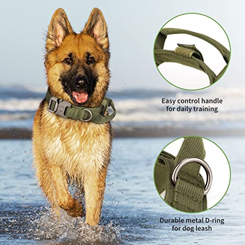 Huntvp taktisch Hundehalsband Verstellbar mit Kontrollgriff, aus Nylon, gepolstert, Metallschnalle, für Mittlere Große Hunde Jagd Training Freizeit Outdoor, Grün L