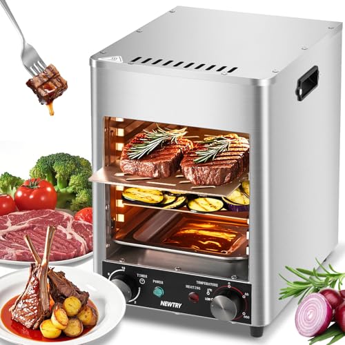 NEWTRY 1700W Electric Steak Broiler Indoor Steak Grill Automatic Steak Smoker Broiler Gas-Free Time Temperature Adjustable for Beef Chicken Vegetables 110V US