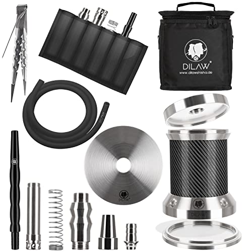 DILAW® Turtle X Carbon Shisha Aluminium 22cm Hookah to Go 4 Anschlüsse mit Tasche | Wasserpfeife Edelstahl Kaminkopf… – Bild 6