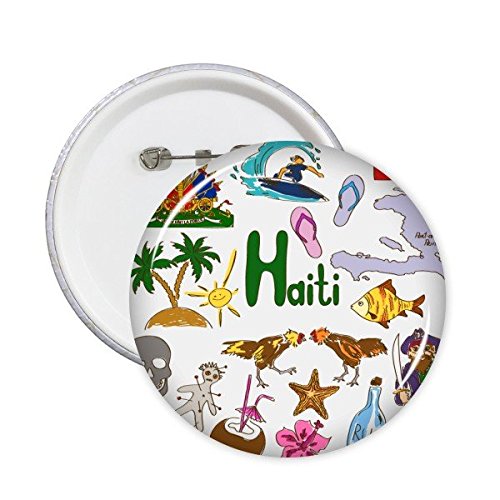 Badge Haïti avec illustration ronde du paysage et drapeau lot de 5 M