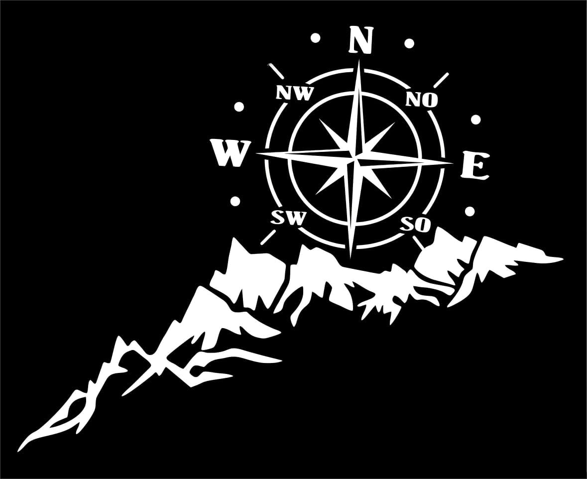 Woniyal 1 X Compass Sticker Campervan: Suitable for Techo de Coche para Jeep Wrangler Unlimited 4 (IV) JL I 2018-2024, Decal Mountain Compass Rose Caravan Motorhome Rear Window Graphics Bonnet