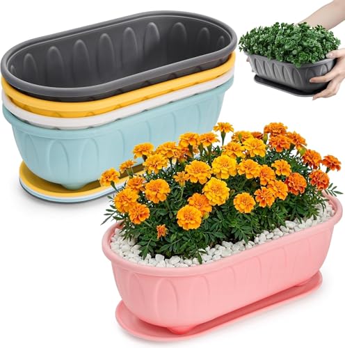 StyleX Store Plastic Rectangle Round Corner Flower Pots with Drai...