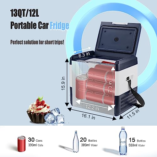 Qnk 13Qt(12L) Portable Car Refrigerator 12 Volt Mini Fridge Compressor Freezer Rv Cooler For Camping Truck Van Suv Boat Party Trips W/App Control 100-240V Ac & 12V/24V Dc -4℉-68℉ #TOP7