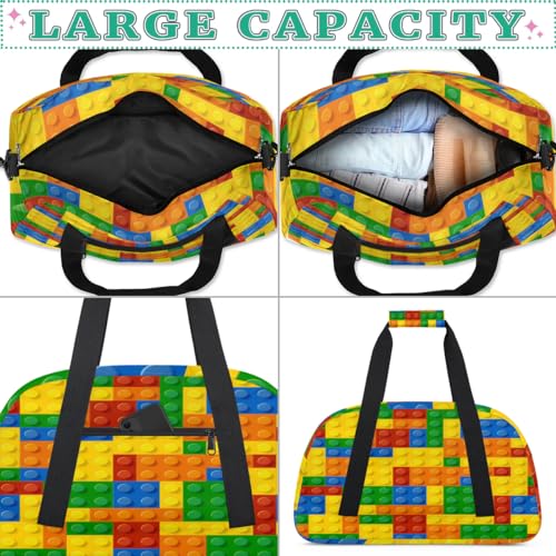 Building Block Kids Overnight Duffel Bags Portable Weekender Sleepover Bags for Girls Boy Travel Sports Gym Bag Waterproof Carry on Tote Bag Expandable Work Out Handbags4