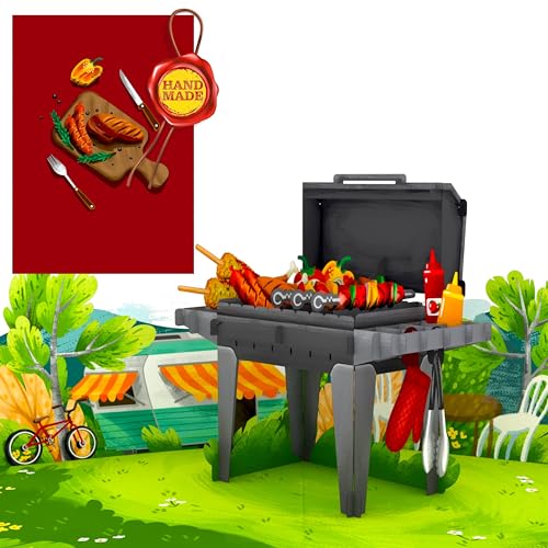 Handgefertigte 3D Pop-Up Grill-Grußkarte – Originelle BBQ-Klappkarte zum Geburtstag, Vatertag & für alle Grillfans, Männer und Barbecue-Liebhaber