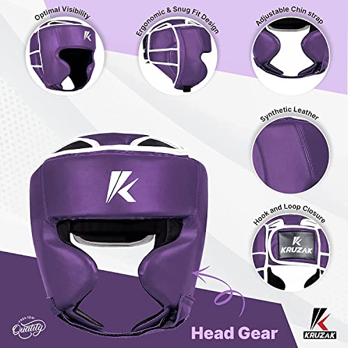 Kruzak Unisex Boxing Headgears - Mma Training, Adjustable Padded, Kara,Muay Thai Headgear, Kickboxing, Sparring, Martial Arts, Karate, Taekwondo Mma Body Equipment - Purple - Large/X-Large #TOP2