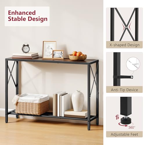 image for Tajsoon Console Table 41.8”, 2-Tier Industrial entryway Table, Narro
