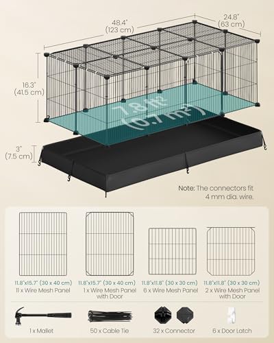 SONGMICS Small Animal Playpen Cage with Waterproof Mat, Top and Side Door, for Rabbits, Guinea Pigs, 20 Panels, 123 x 63 x 41.5 cm, Ink Black LPI012BH01 - Image 6