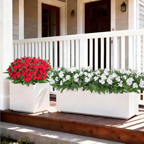 Image of Bassion 6 Bundles Artificial Flowers for Outdoors Fake Impatiens, Colorful | UV resistant, silk flowers, no fade realistic faux plants, outside patio garden porch planters window box balcony home decor