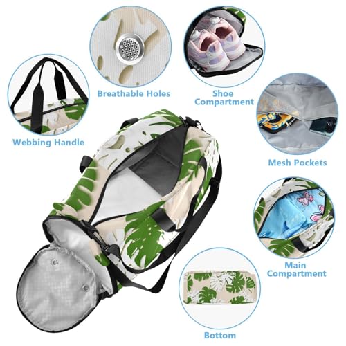 Green Leaf Palm Kids Travel Duffel Bag for Boys Girls Overnight Weekend Tote Bag with Shoes Compartment for Gym Sports Dance4