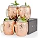 VonShef Moscow Mule Copper Mugs Set of 4 Hammered Effect Barrel Style 16oz Glasses With Gift Box