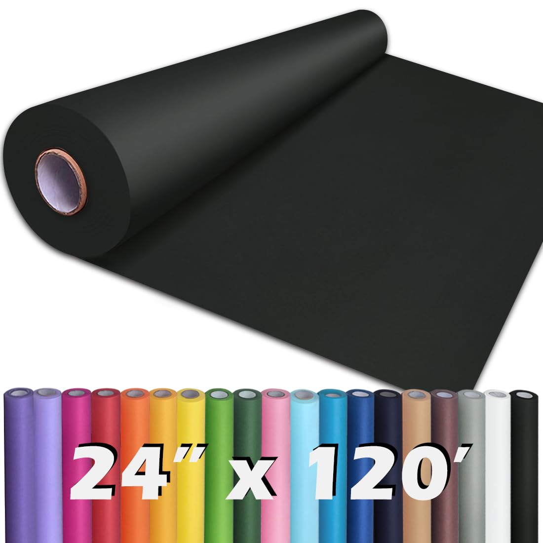 PerkHomy 24" x 1,440" (120') Black Kraft Paper Roll for Craft Bulletin Board Paper Art Table Covering Crafting Gift Wrapping Bouquet Packing Parcel 80GSM 55LB (Black, 24" x 120')