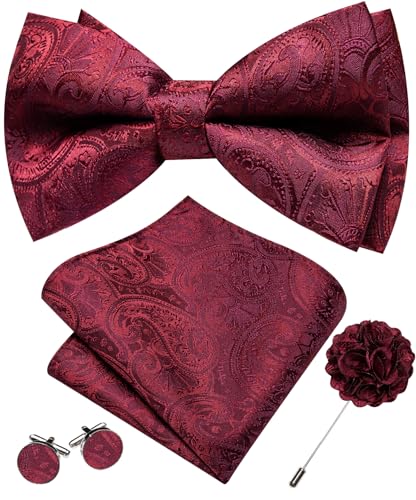 Image of YOHOWA Mens Bow Tie Set Paisley Coloful Pre-tied Bowties Adjustable with Handkerchief Cufflinks Wedding Prom Party