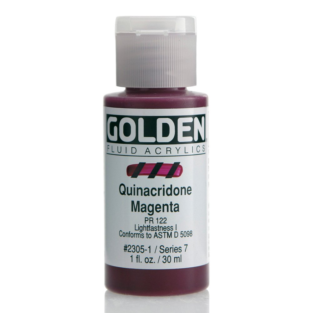Fluid Acrylics by GOLDEN, Quinacridone Magenta, 1 fl. oz. Bottle, Professional Acrylic Paint, Transparent